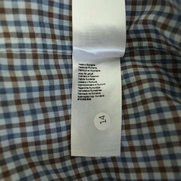 Eton Dress Shirt Men's Large L 16-41 Blue/Brown Gingham Check Contemporary Fit - Picture 6 of 12